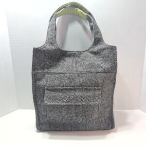 Eva Cassian Upcycled Arnold Palmer Tote Bag Handbag Grey Herringbone 100% Wool